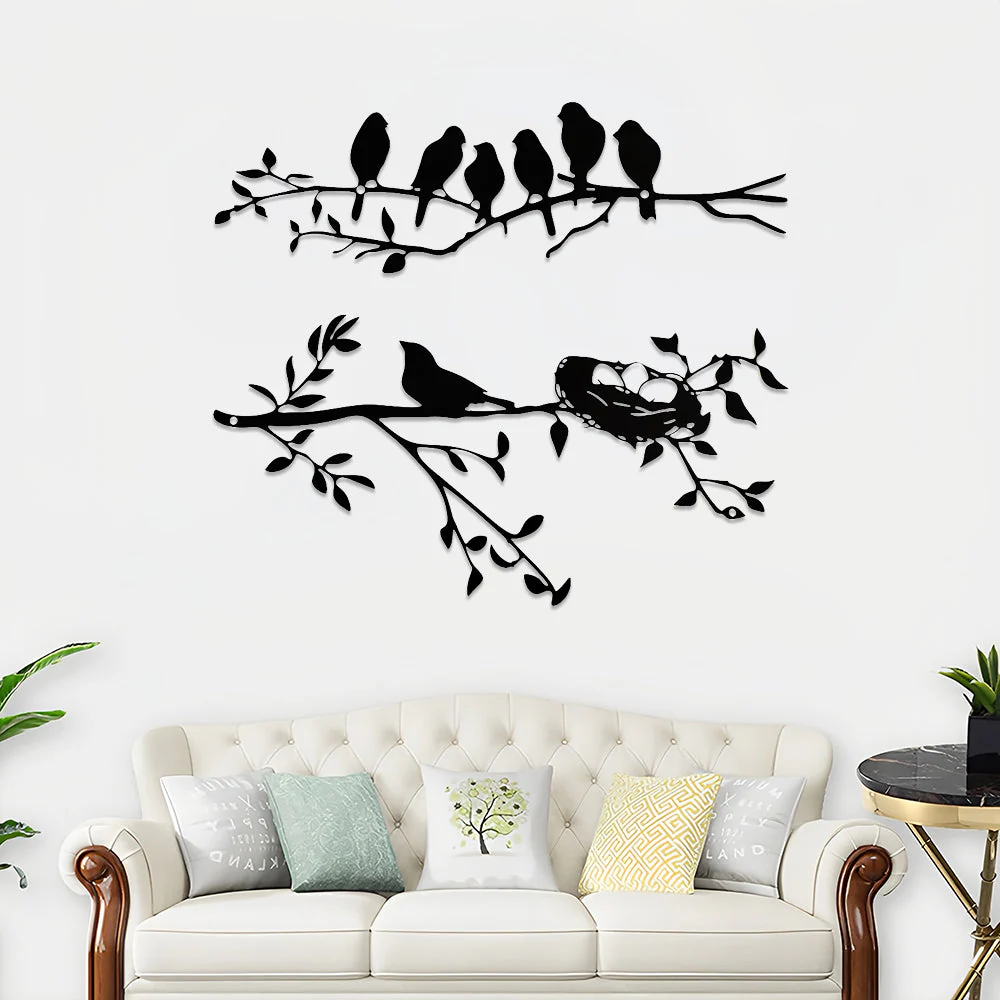 2 Pièces Oiseau et Branche Décor Murral Suspendu Moderne en Métal - Image 3