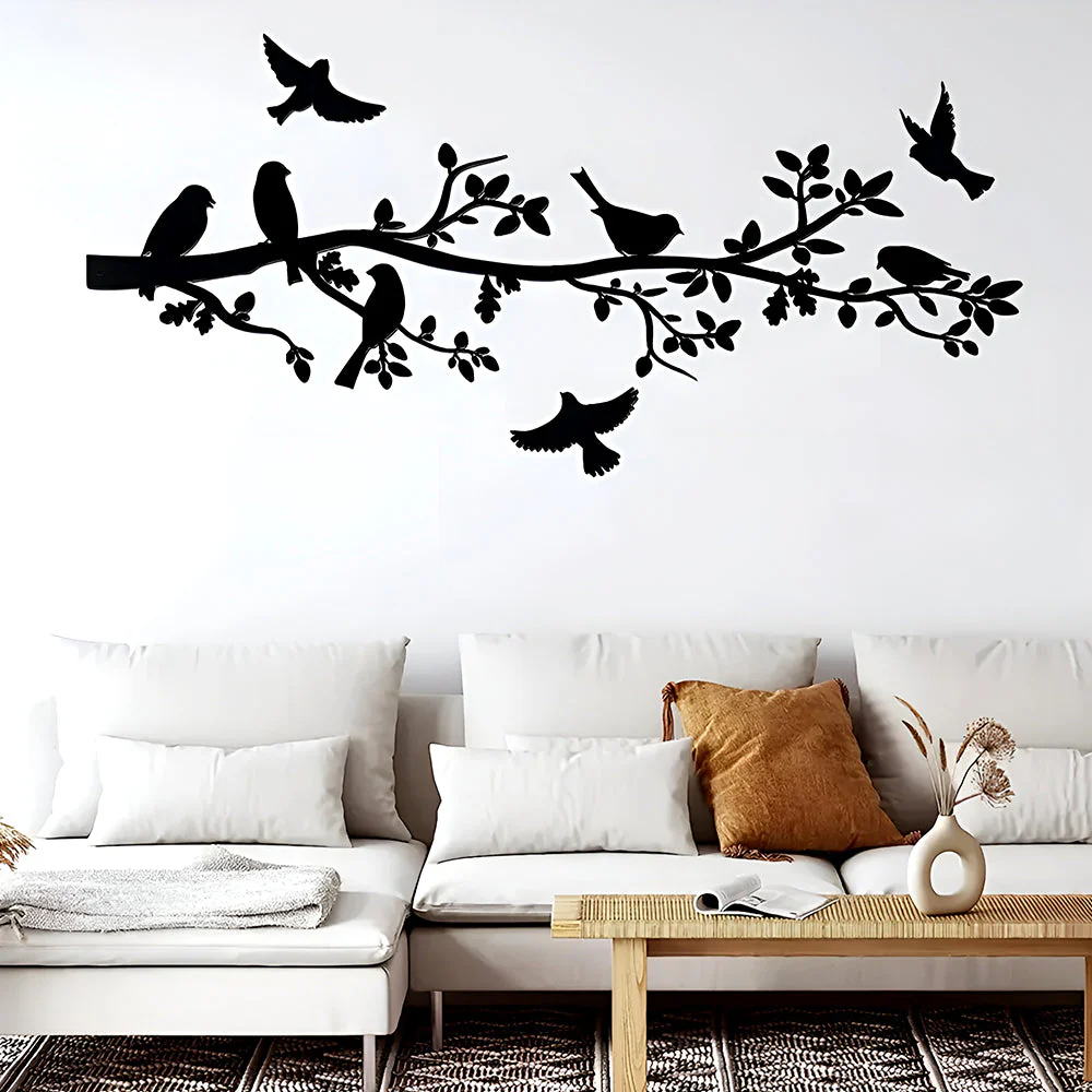 2 PiĂšces Oiseaux Simples sur l'Arbre Art de l'ArrĂȘt Silhouette DĂ©coratif Mur MĂ©tal - Image 2