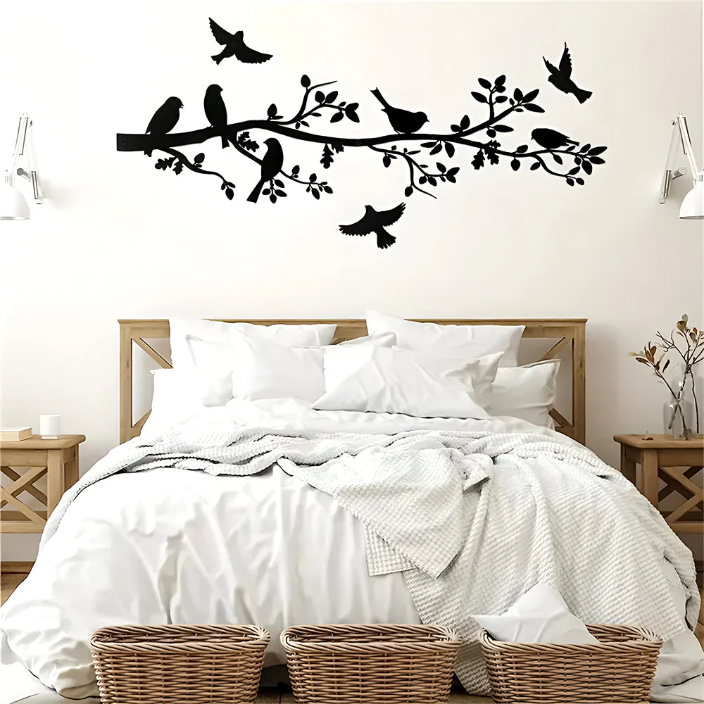 2 PiĂšces Oiseaux Simples sur l'Arbre Art de l'ArrĂȘt Silhouette DĂ©coratif Mur MĂ©tal - Image 3