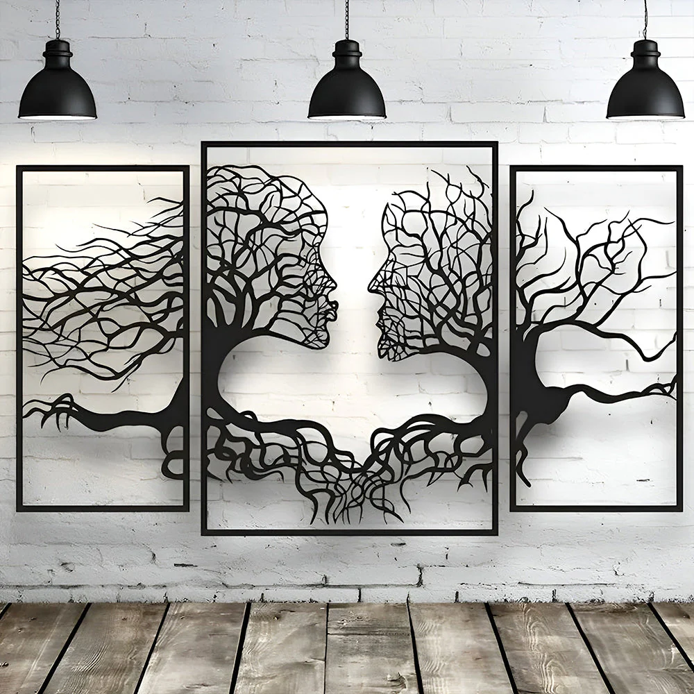 3 Pièces Arbre de la Vie en Baiser Art Mural en Métal