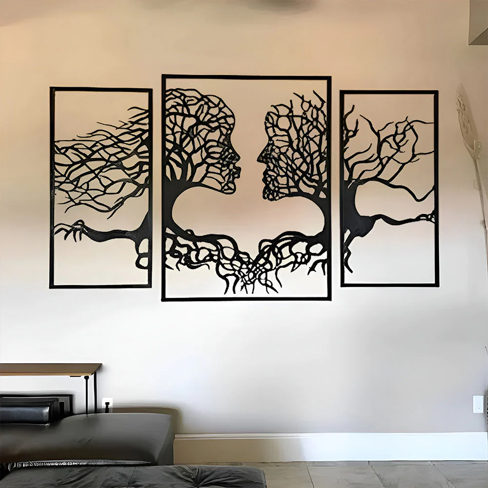 3 Pièces Arbre de la Vie en Baiser Art Mural en Métal - Image 3