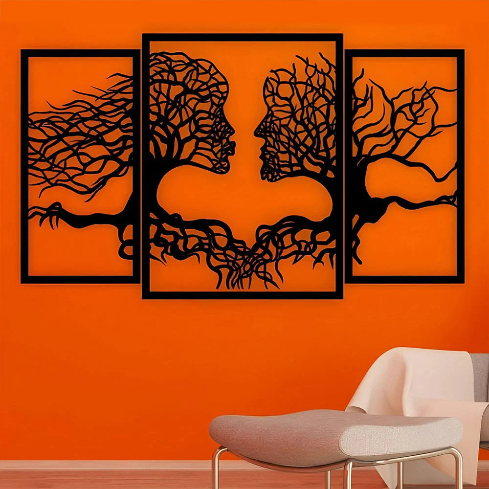 3 Pièces Arbre de la Vie en Baiser Art Mural en Métal - Image 4