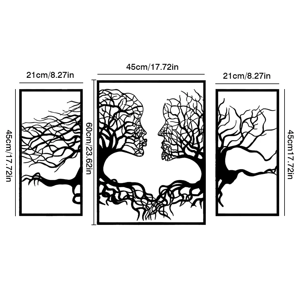 3 Pièces Arbre de la Vie en Baiser Art Mural en Métal - Image 5