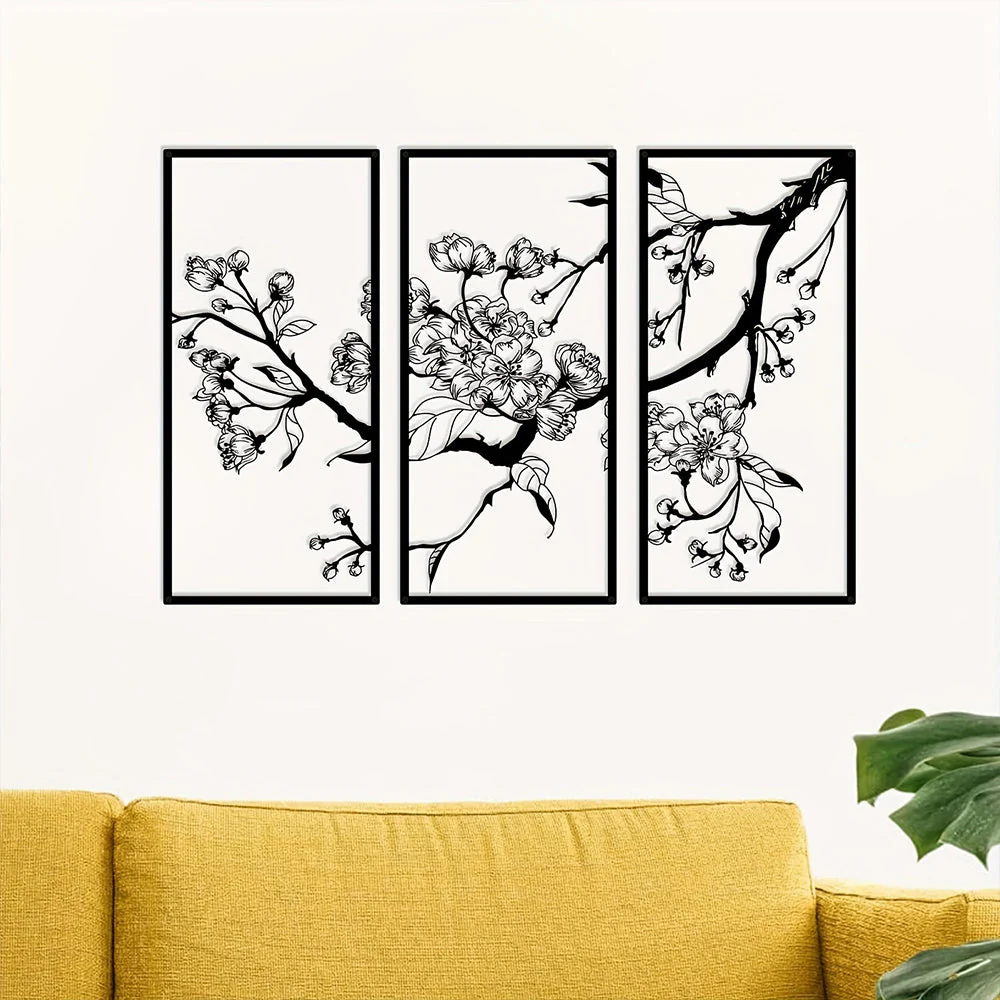 3 PiĂšces Arbre de PĂȘcher de la Vie MĂ©tal DĂ©coratif Mural