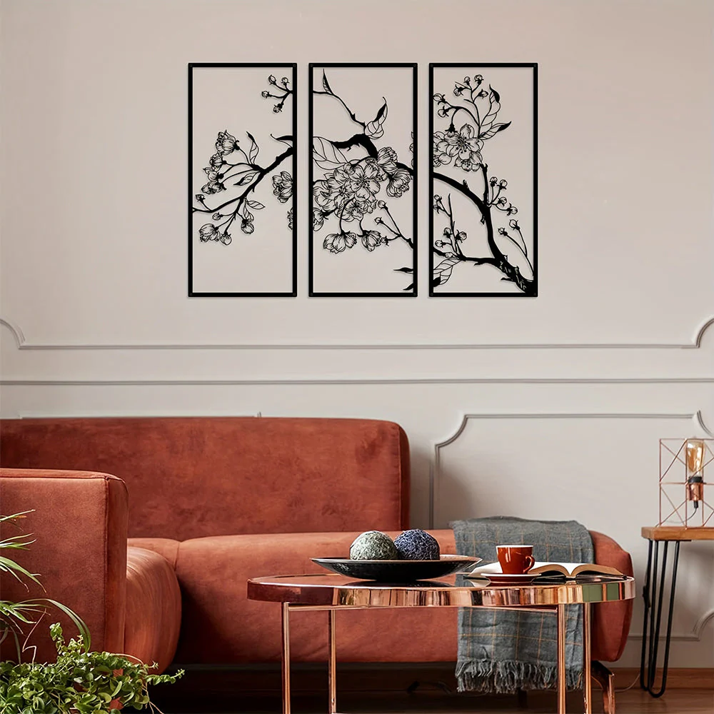3 PiĂšces Arbre de PĂȘcher de la Vie MĂ©tal DĂ©coratif Mural - Image 2