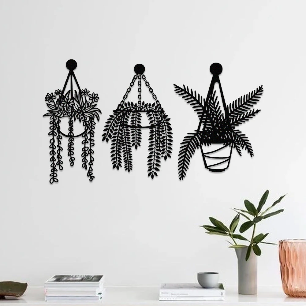 3 Pièces Jardin Fleuri Métal Décoratif Mural - Décoration Murale Intérieur et Extérieur