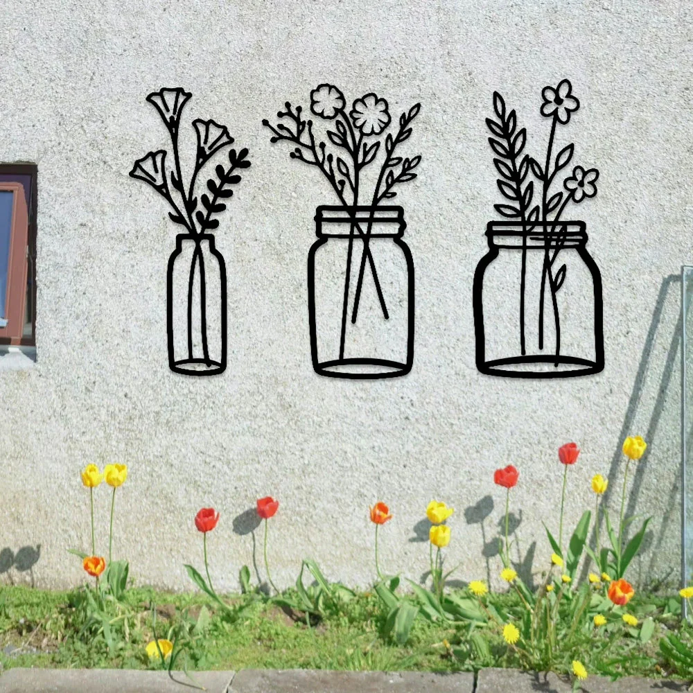 3 Pièces Jardin Fleuri Métal Décoratif Mural - Décoration Murale Intérieur et Extérieur - Image 3