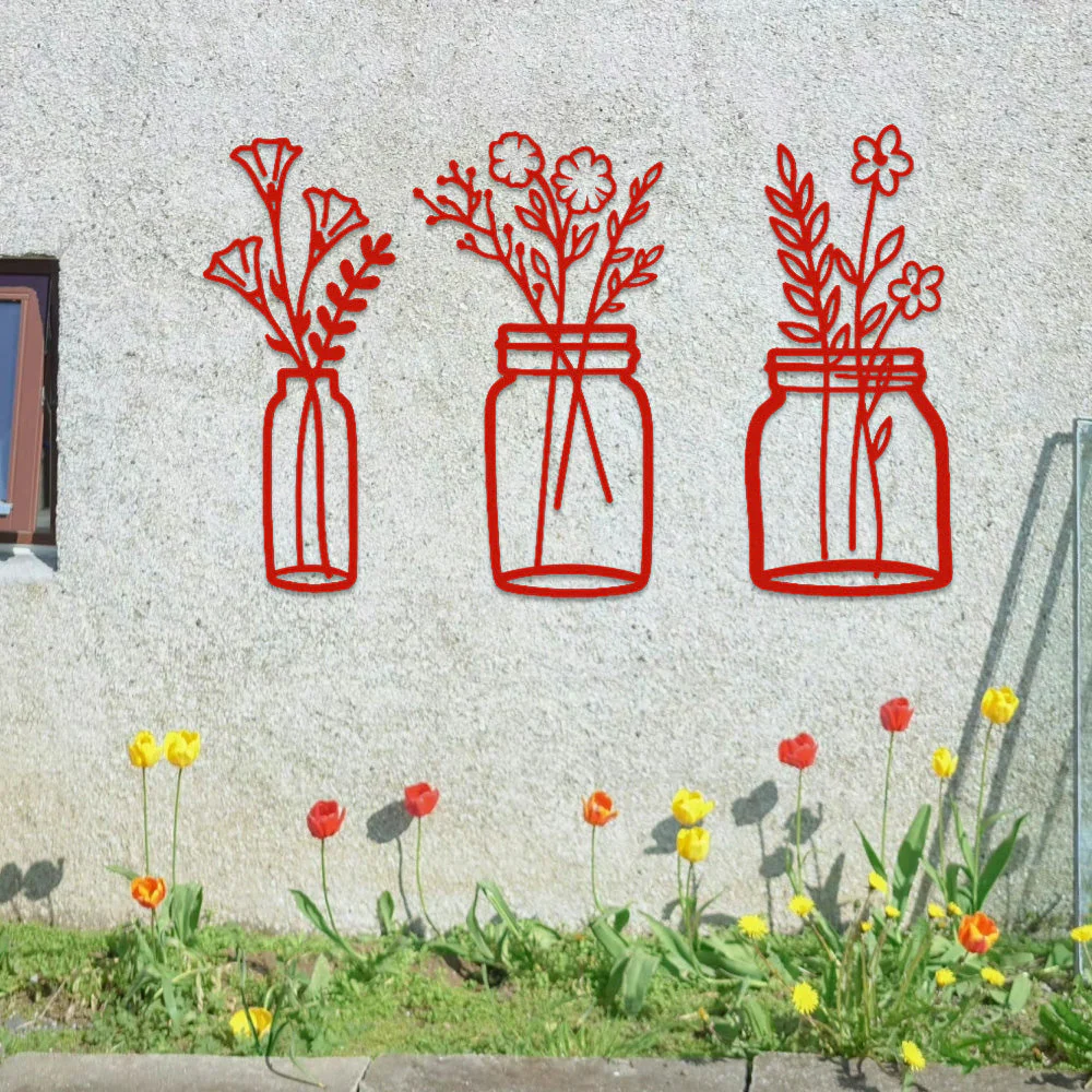3 Pièces Jardin Fleuri Métal Décoratif Mural - Décoration Murale Intérieur et Extérieur - Image 4