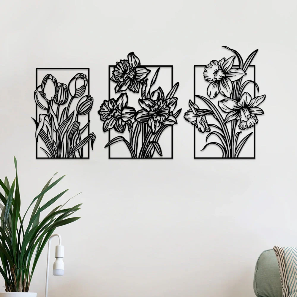 3 Pièces Jardin Fleuri Métal Décoratif Mural - Décoration Murale Intérieur et Extérieur - Image 2