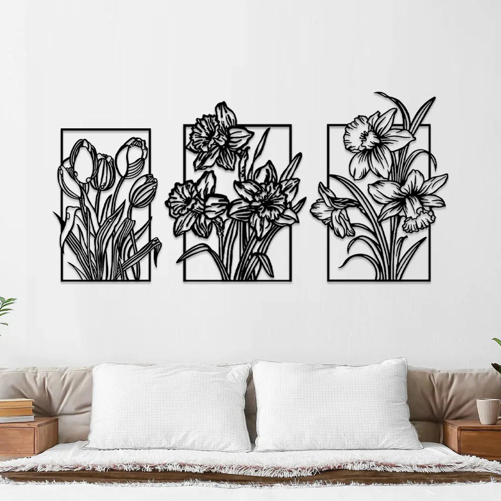 3 Pièces Jardin Fleuri Métal Décoratif Mural - Décoration Murale Intérieur et Extérieur - Image 3