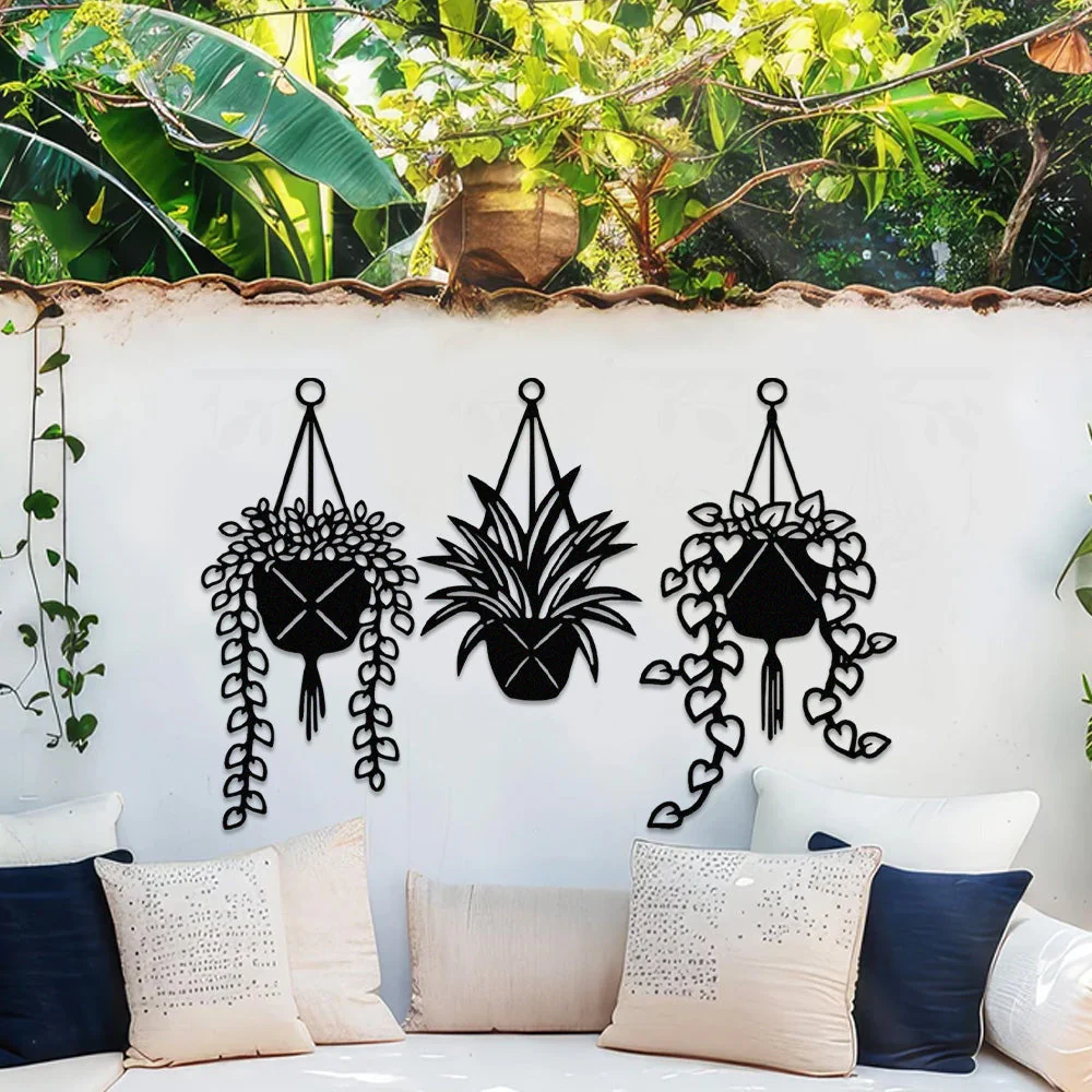 3 Pièces Jardin Fleuri Métal Décoratif Mural - Décoration Murale Intérieur et Extérieur
