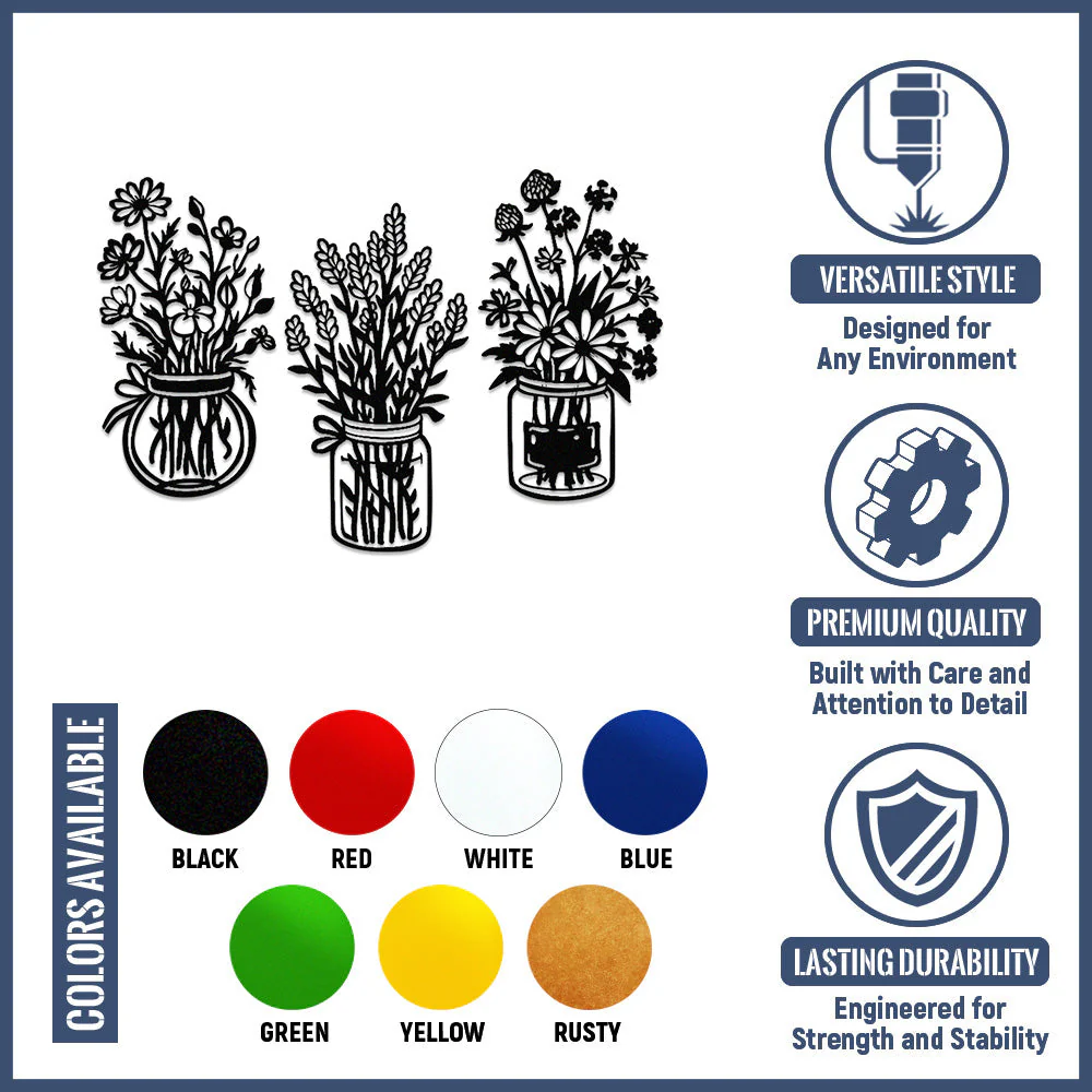 3 Pièces Jardin Fleuri Métal Décoratif Mural - Décoration Murale Intérieur et Extérieur - Image 10