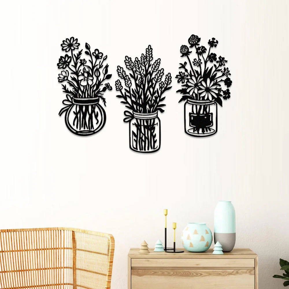 3 Pièces Jardin Fleuri Métal Décoratif Mural - Décoration Murale Intérieur et Extérieur - Image 2