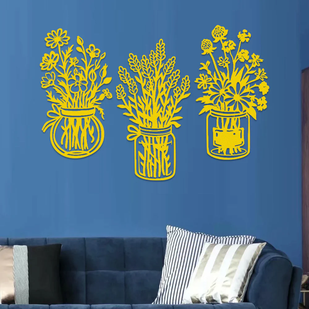 3 Pièces Jardin Fleuri Métal Décoratif Mural - Décoration Murale Intérieur et Extérieur - Image 8