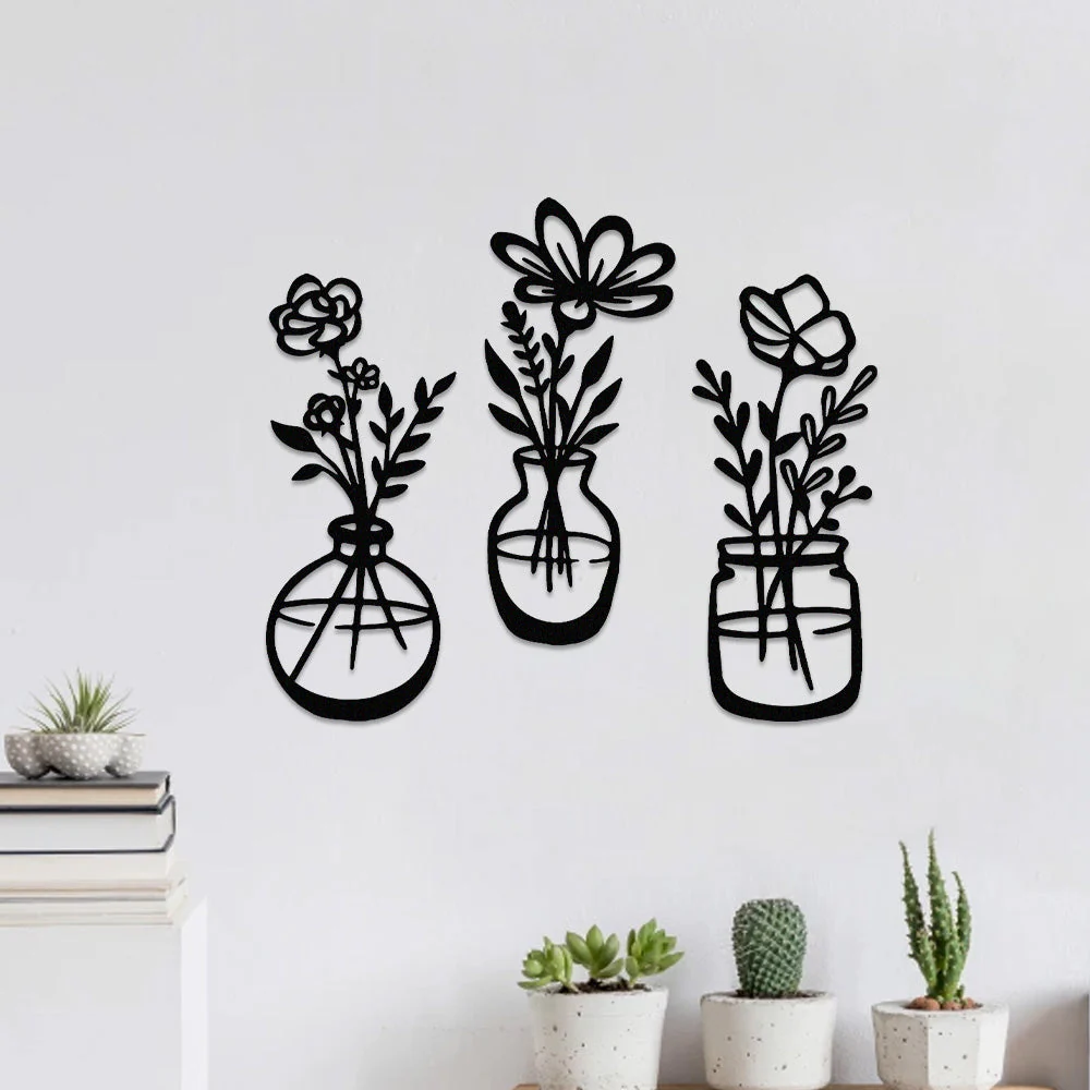 3 Pièces Jardin Fleuri Métal Décoratif Mural - Décoration Murale Intérieur et Extérieur