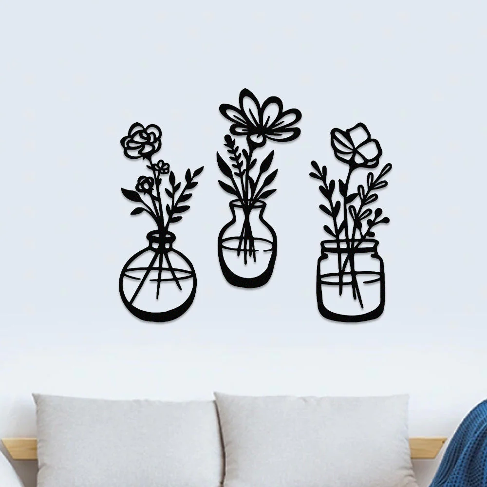 3 Pièces Jardin Fleuri Métal Décoratif Mural - Décoration Murale Intérieur et Extérieur - Image 2