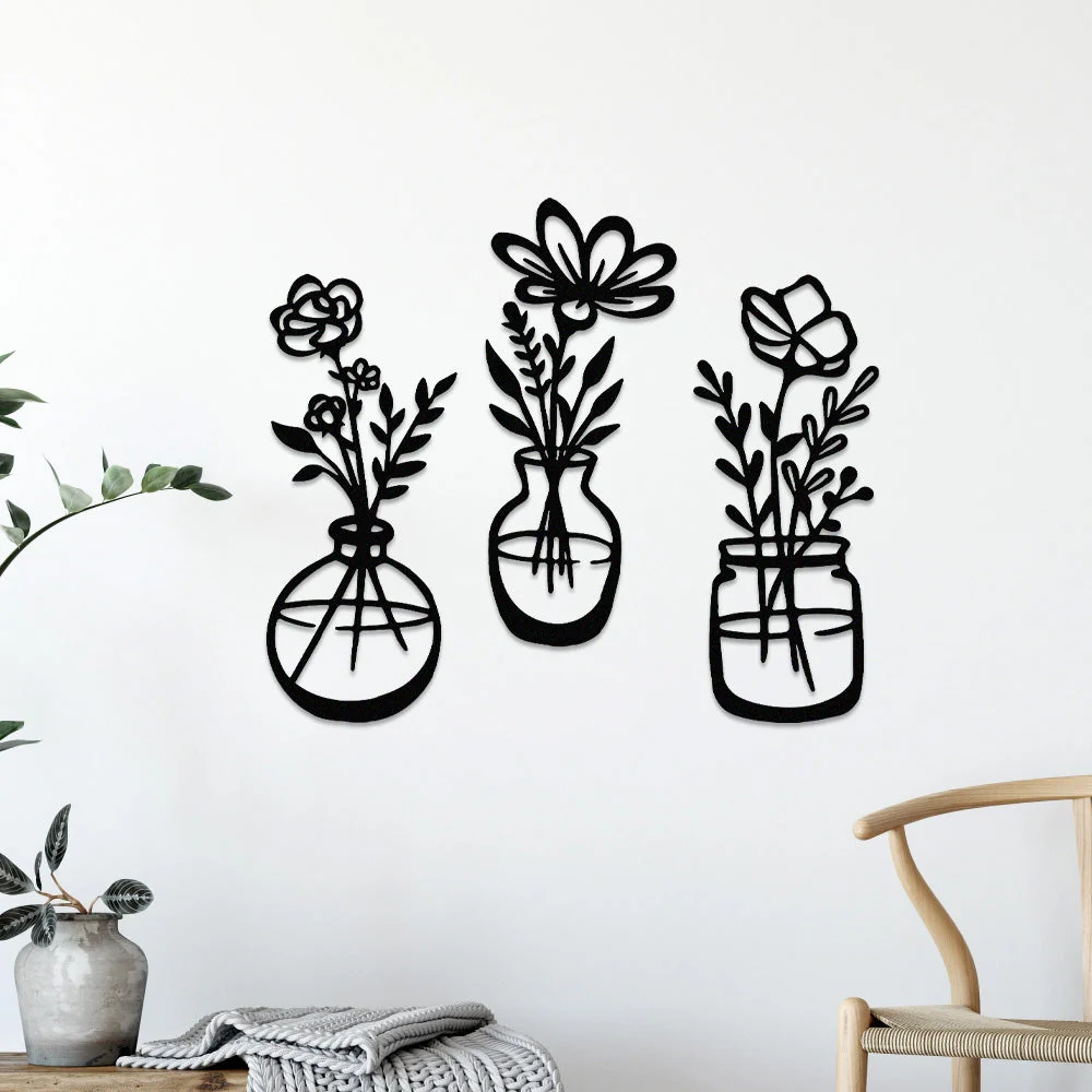 3 Pièces Jardin Fleuri Métal Décoratif Mural - Décoration Murale Intérieur et Extérieur - Image 3