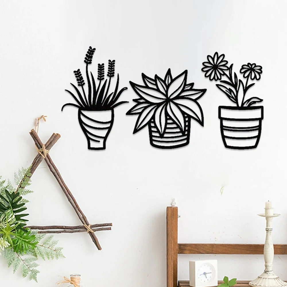 3 Pièces Jardin Fleuri Métal Décoratif Mural - Décoration Murale Intérieur et Extérieur