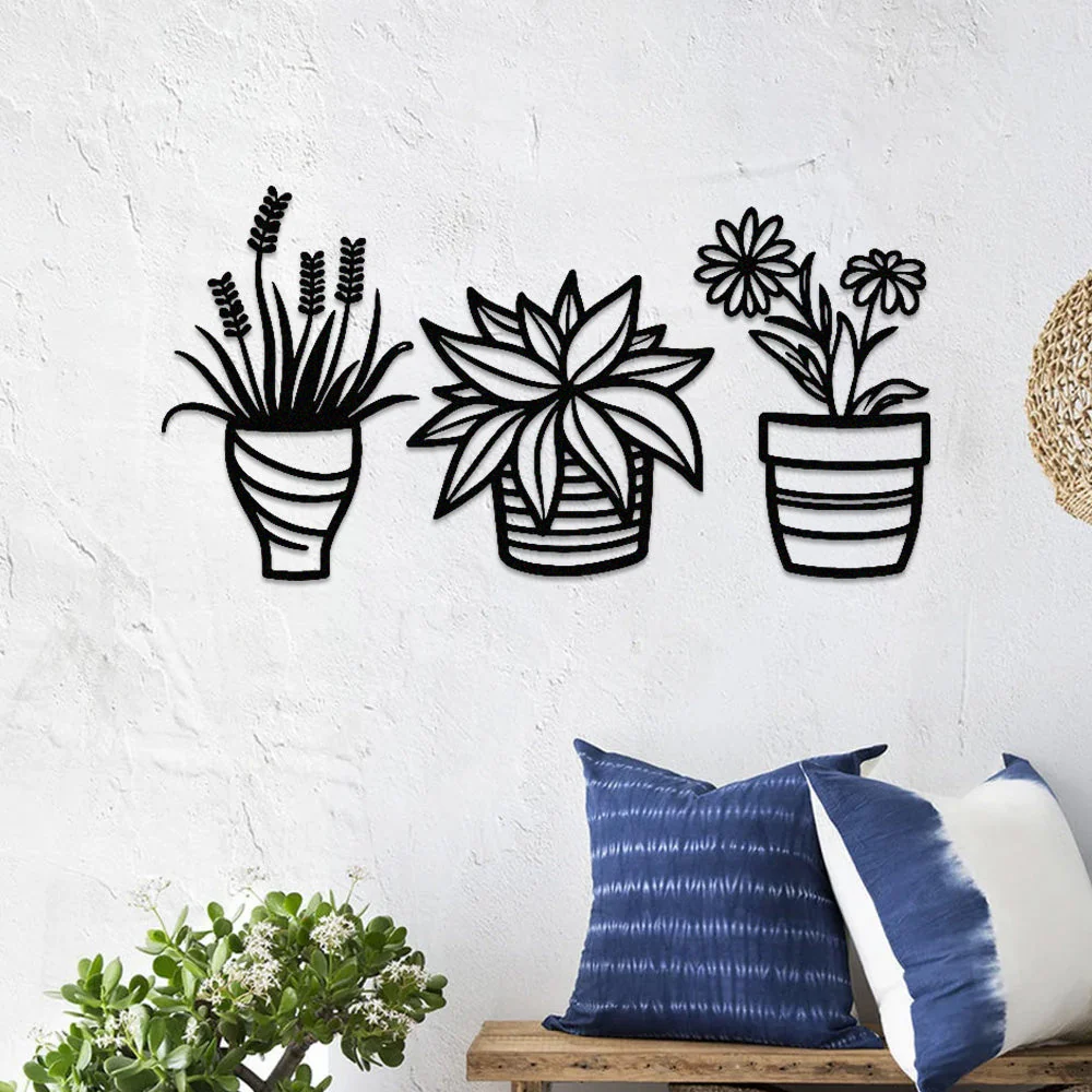 3 Pièces Jardin Fleuri Métal Décoratif Mural - Décoration Murale Intérieur et Extérieur - Image 2