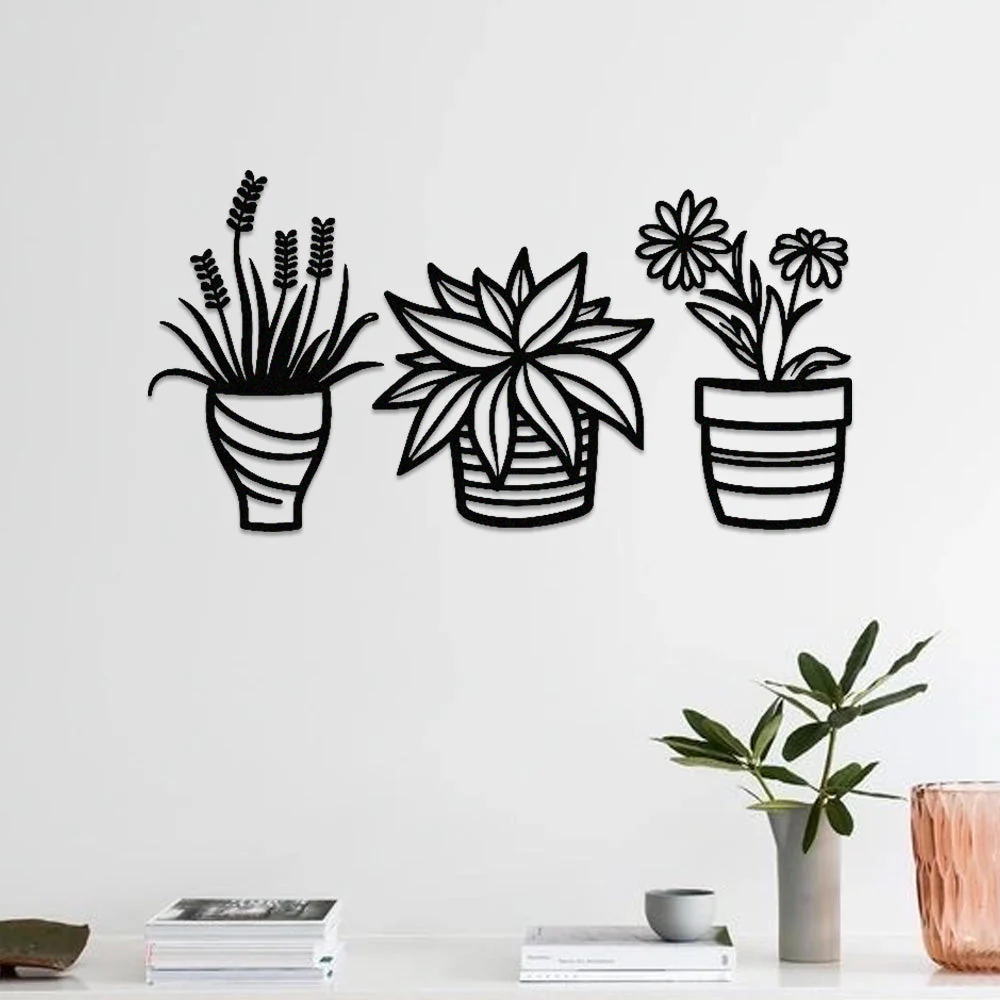 3 Pièces Jardin Fleuri Métal Décoratif Mural - Décoration Murale Intérieur et Extérieur - Image 3
