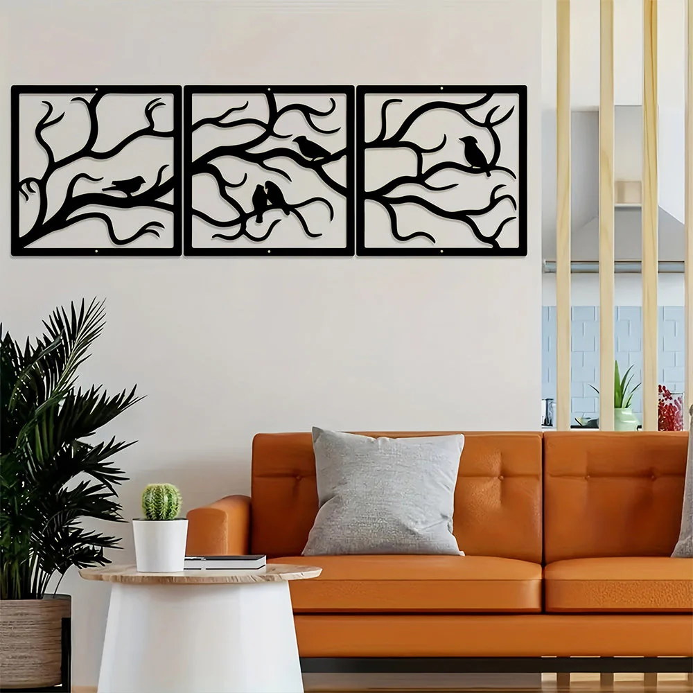 3 Pièces Oiseaux et Arbre de la Vie Métal Décoratif Mural - Image 3