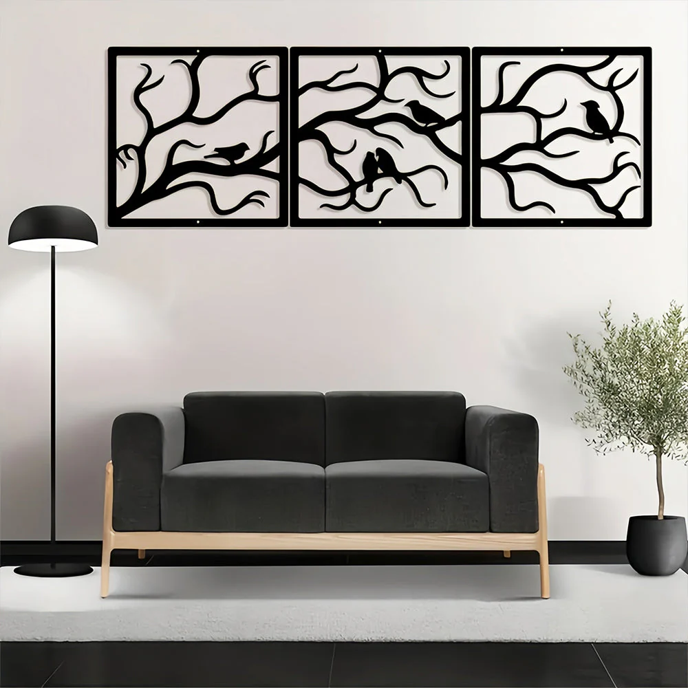 3 Pièces Oiseaux et Arbre de la Vie Métal Décoratif Mural - Image 4