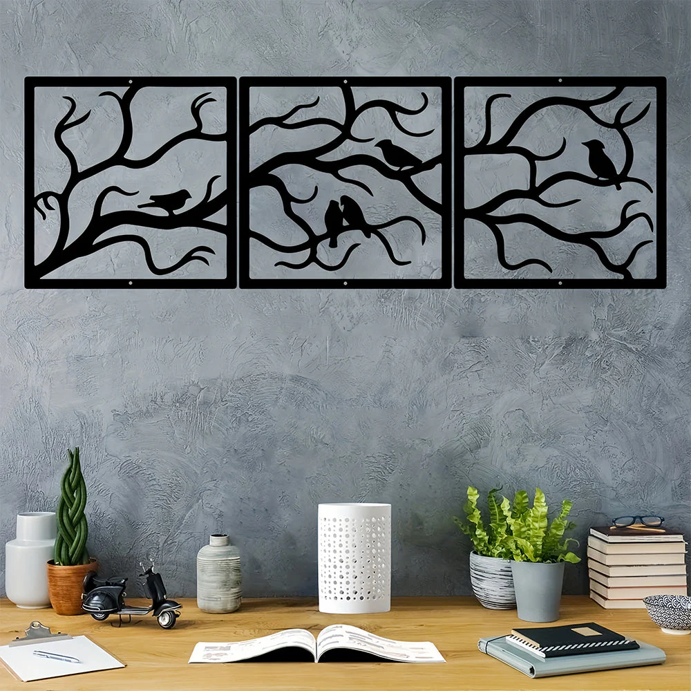 3 Pièces Oiseaux et Arbre de la Vie Métal Décoratif Mural - Image 5