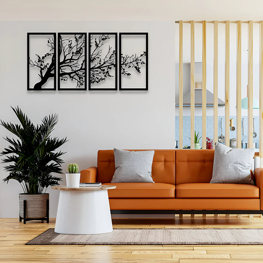4 Pièces Arbre de la Vie Fleur de Prunier Art Mural en Métal - Image 3