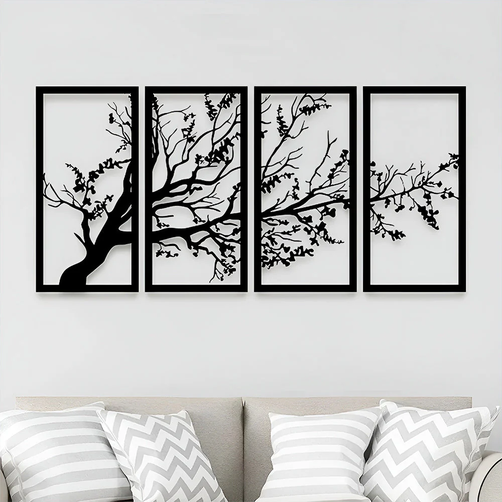 4 Pièces Arbre de la Vie Fleur de Prunier Art Mural en Métal - Image 4