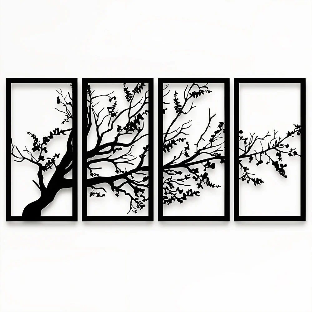 4 Pièces Arbre de la Vie Fleur de Prunier Art Mural en Métal - Image 5