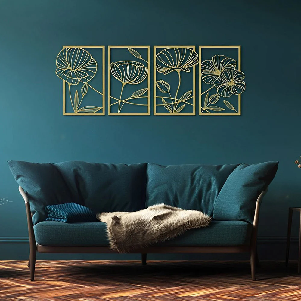 4 Pièces Arbre de la Vie Lotus en Métal Noir Métal Décoratif Mural - Image 10