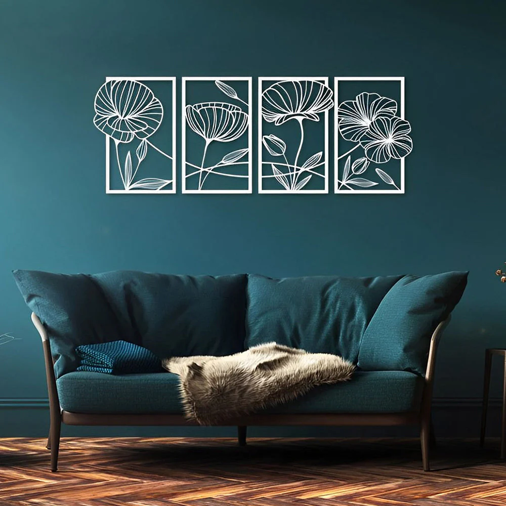4 Pièces Arbre de la Vie Lotus en Métal Noir Métal Décoratif Mural - Image 11