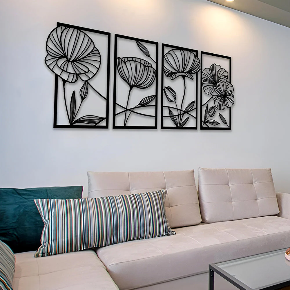 4 Pièces Arbre de la Vie Lotus en Métal Noir Métal Décoratif Mural - Image 2