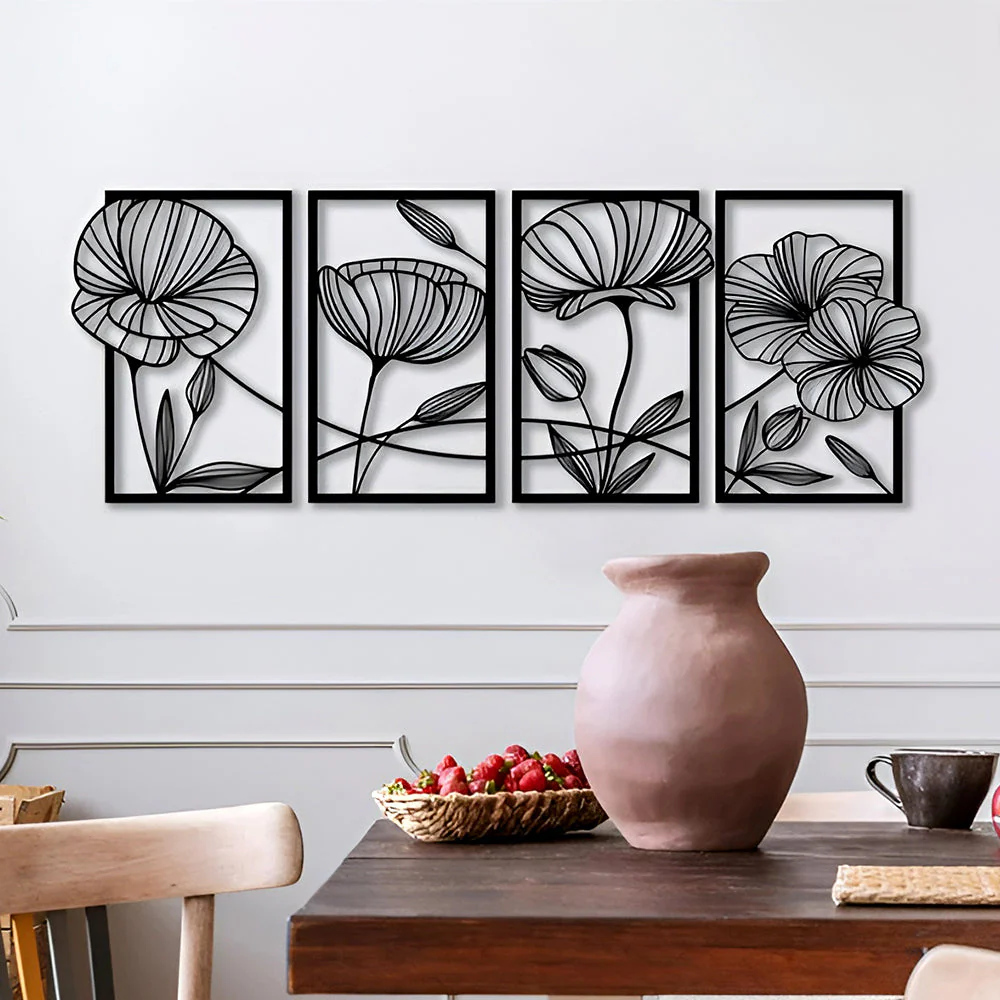 4 Pièces Arbre de la Vie Lotus en Métal Noir Métal Décoratif Mural - Image 4