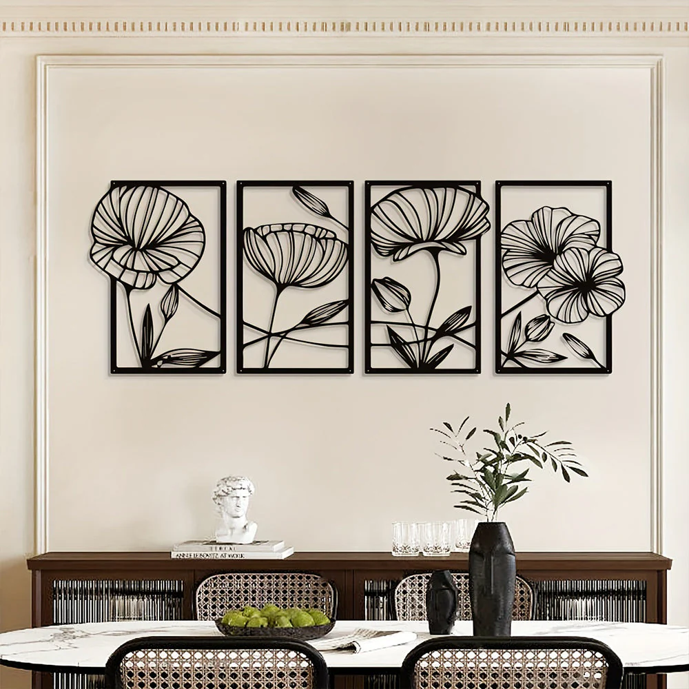 4 Pièces Arbre de la Vie Lotus en Métal Noir Métal Décoratif Mural - Image 6