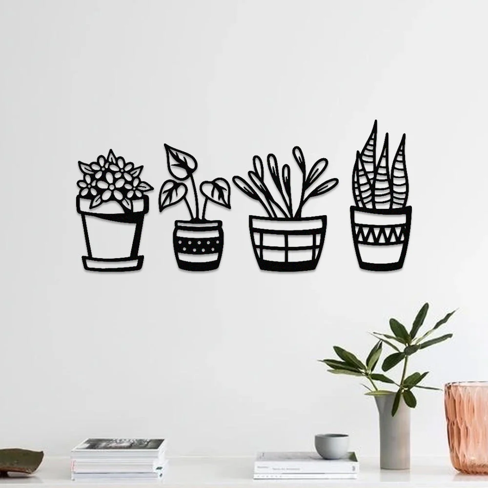 4 Pièces Jardin Fleuri Métal Décoratif Mural - Décoration Murale Intérieur et Extérieur