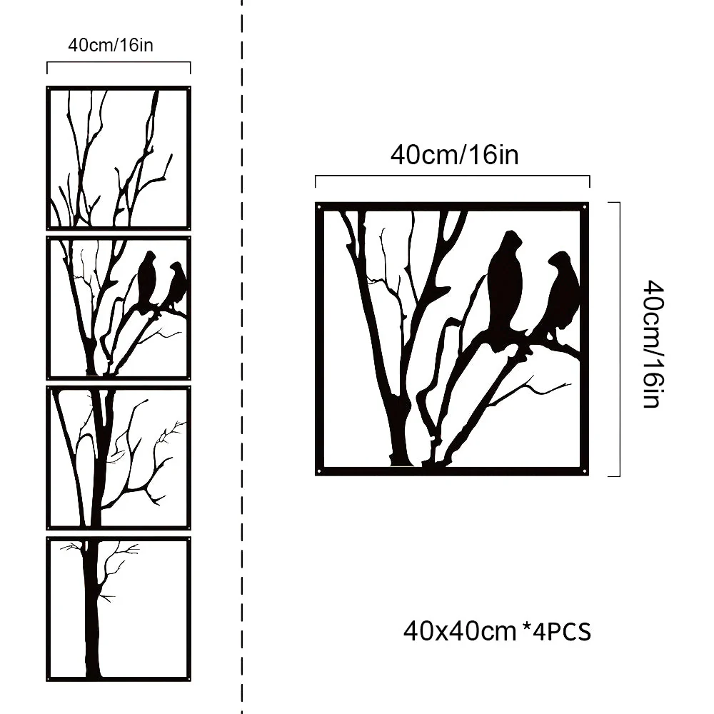 4 Pièces Oiseau et Arbre de la Vie Métal Décoratif Mural - Image 5