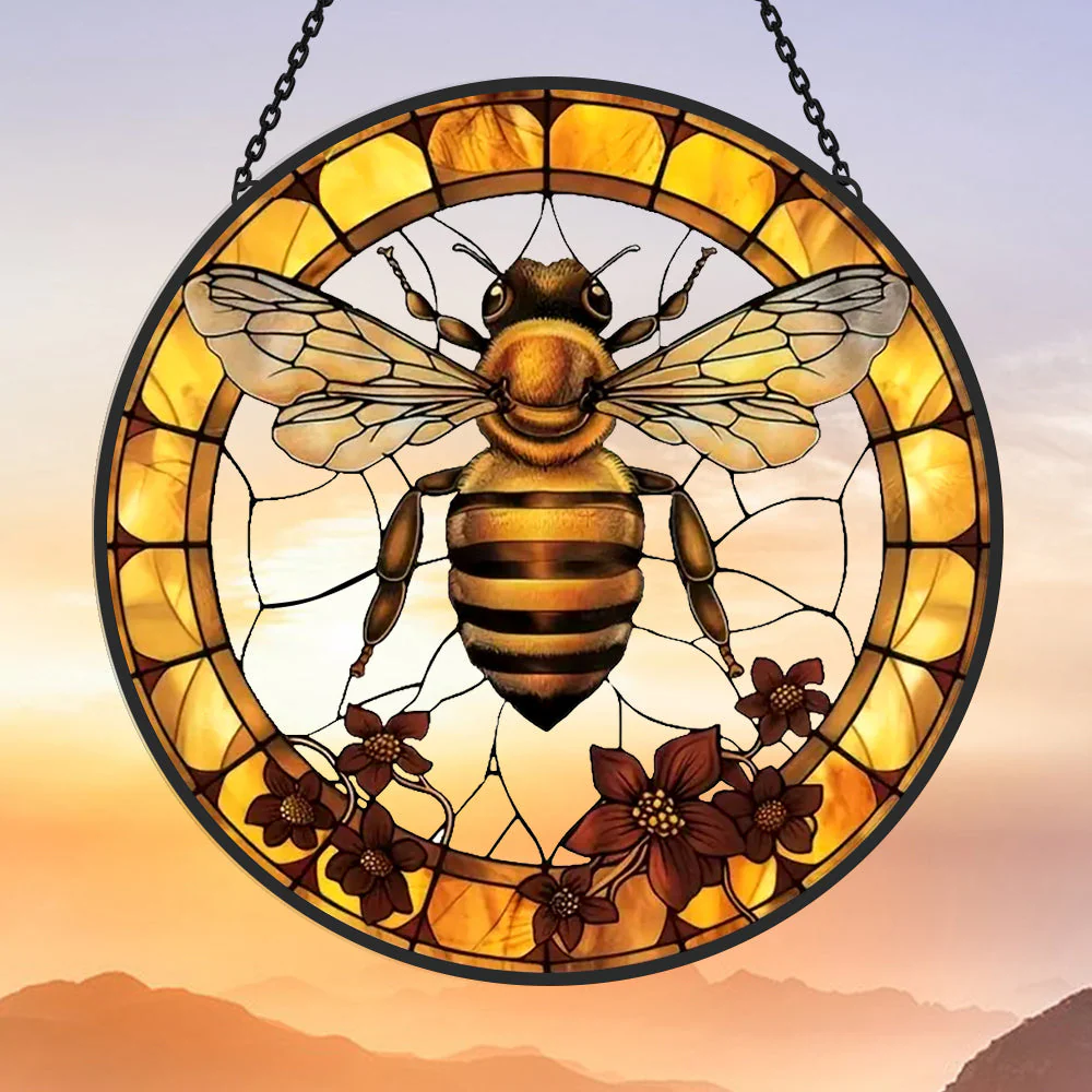 Abeille et Florale Attrape-Soleil Décoratif en Vitrail à Suspendre - Image 2