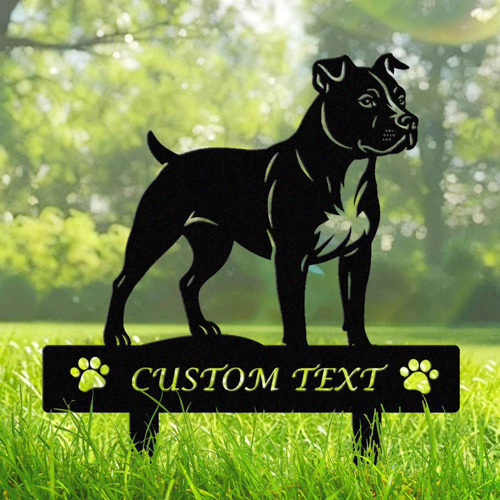American Staffordshire Terrier Silhouette de Chien Personnalisée Piquet de Jardin en Métal