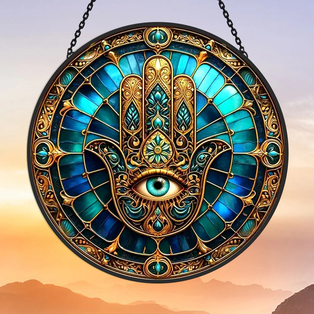 Amulette Wicca Mystique Attrape-Soleil Décoratif en Vitrail à Suspendre