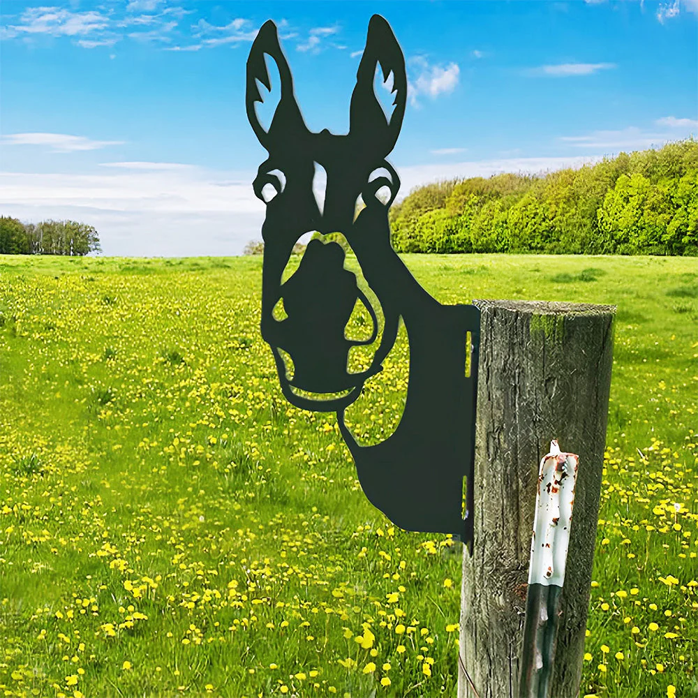 Âne Curieux Plaque Métallique – Décoration de Jardin Extérieur Animale