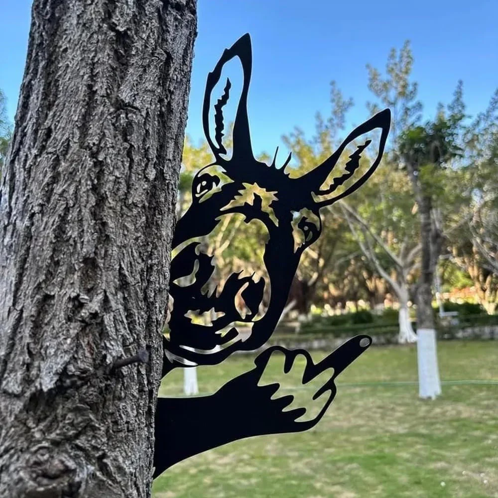 Âne Rigolo Montrant le Doigt Plaque Métallique – Décoration de Jardin Animale Espiègle