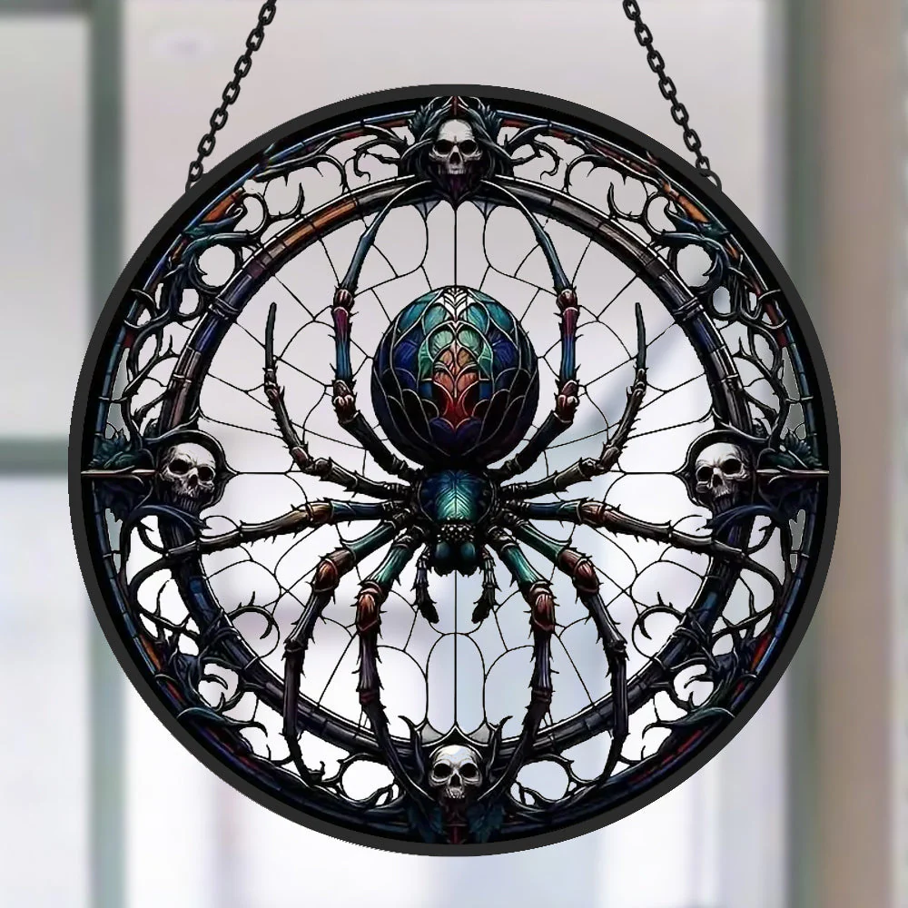 Araignées et Squelettes Attrape-Soleil Décoratif en Vitrail à Suspendre - Image 2