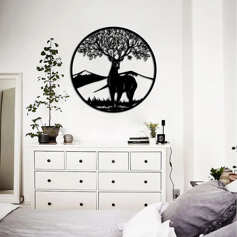 Arbre Cerf CrĂ©atif ForĂȘt MĂ©tal DĂ©coratif Mural - Image 3