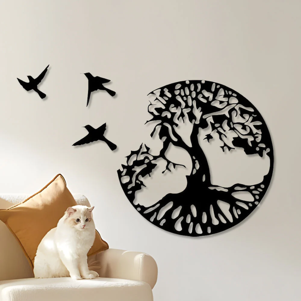 Arbre de la Vie Art Mural en Métal Oiseaux Métal et Arbre Art Mur