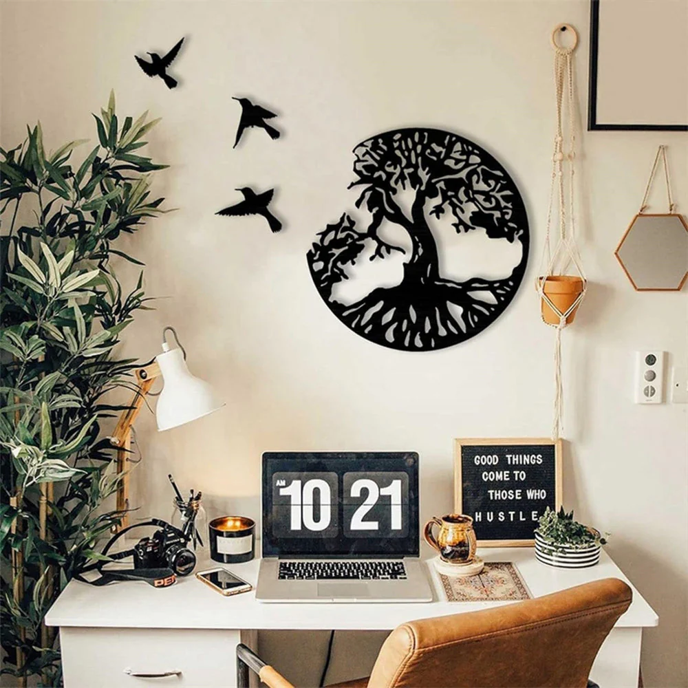 Arbre de la Vie Art Mural en Métal Oiseaux Métal et Arbre Art Mur - Image 8