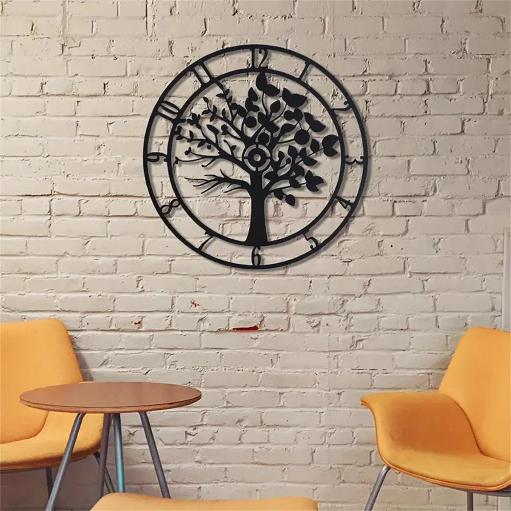 Arbre de la Vie Décor Mural en Métal Cadran d'Horloge - Image 2