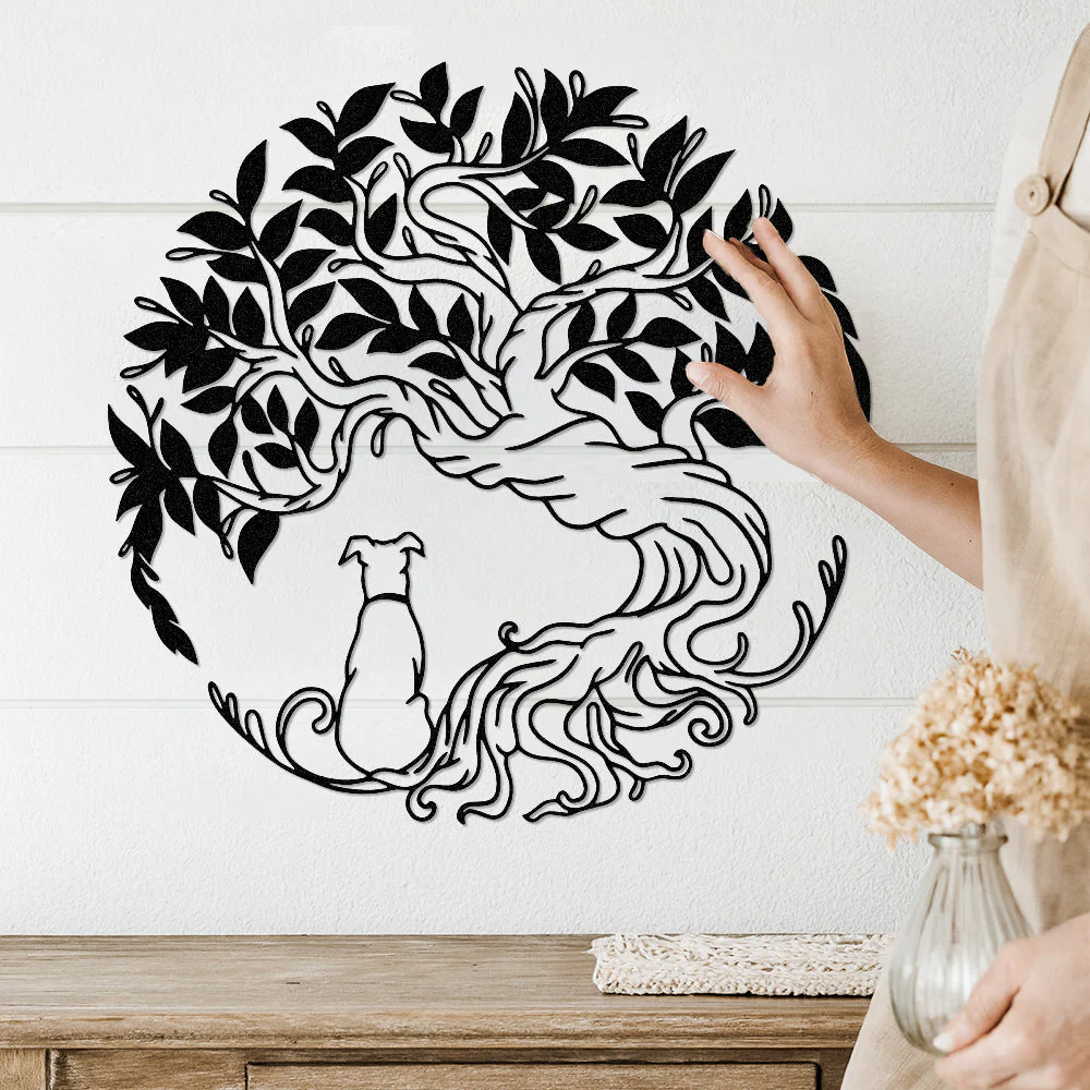 Arbre de la Vie en Fer et Chien Métal Décoratif Mural - Image 2