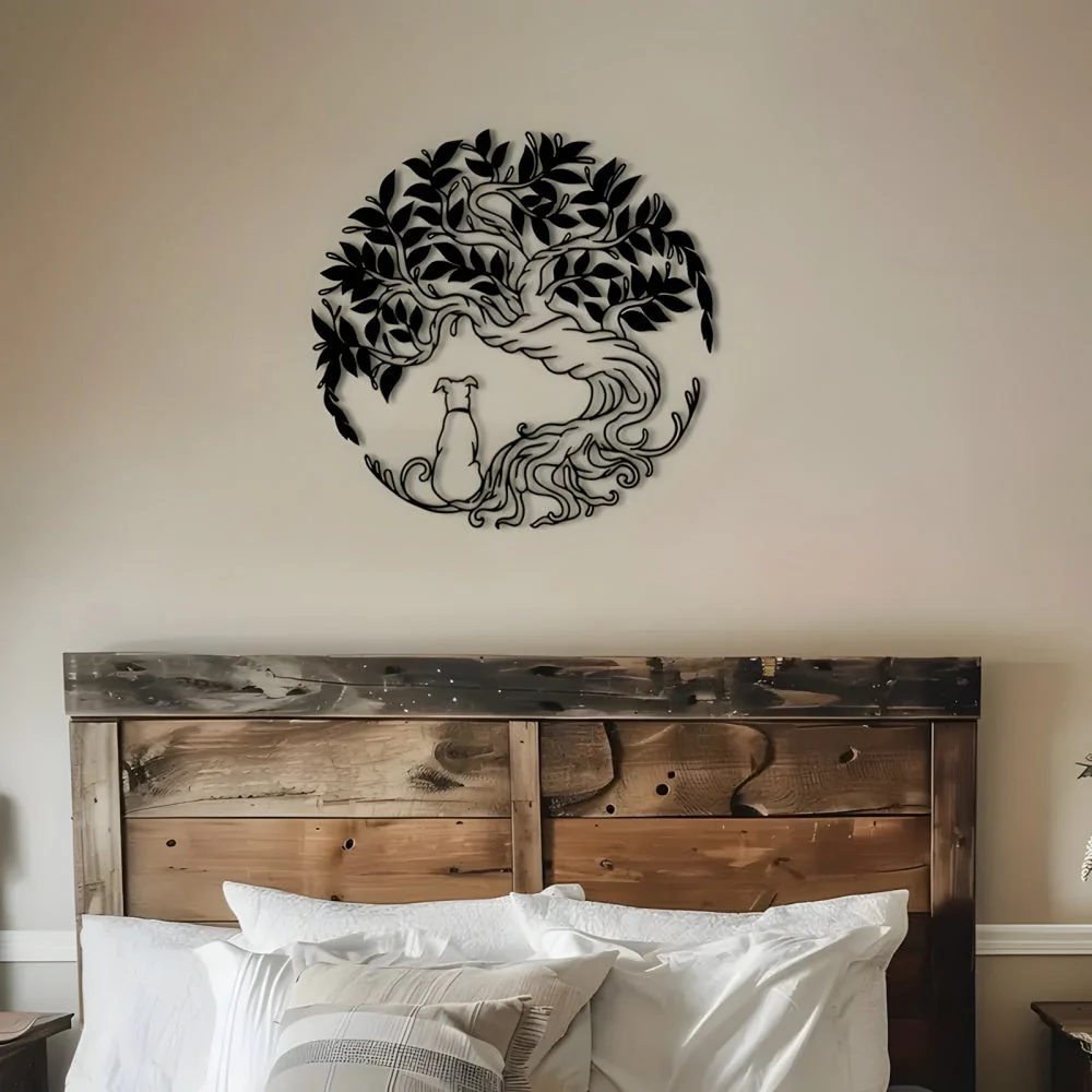 Arbre de la Vie en Fer et Chien Métal Décoratif Mural - Image 3