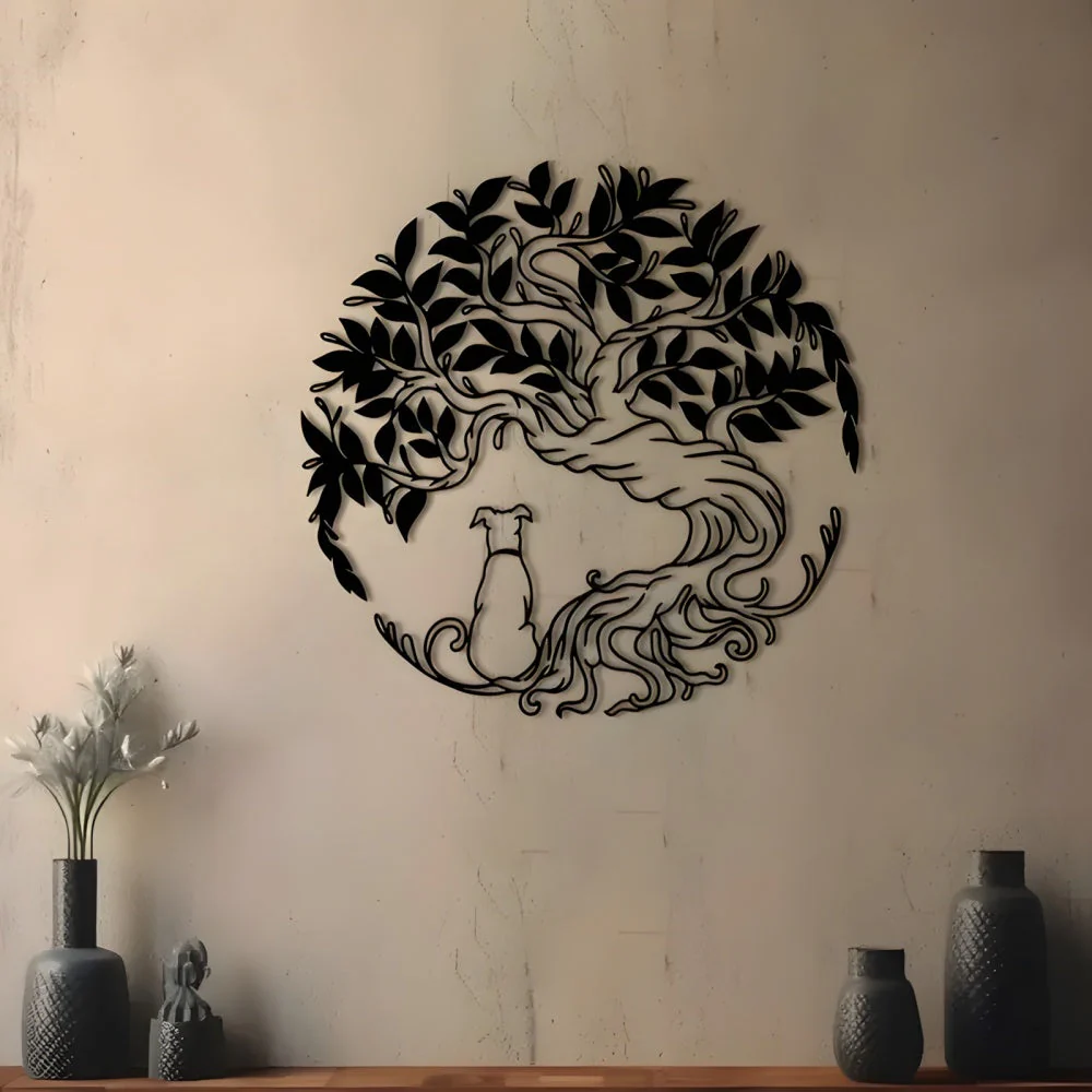 Arbre de la Vie en Fer et Chien Métal Décoratif Mural - Image 6